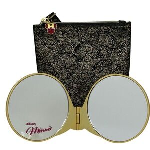 Sephora Disney Minnie Mouse Compact Mirror Gold Black Pouch Disney Minnie Beauty
